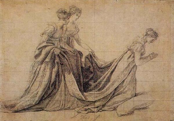 Jacques-Louis  David The Empress Josephine Kneeling with Mme de la Rochefoucauld and Mme de la Valette China oil painting art